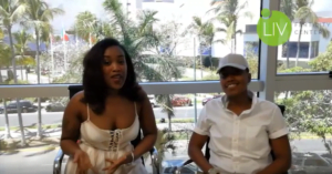 Couple matched in white outfits discusses their IVF Mexico journey.